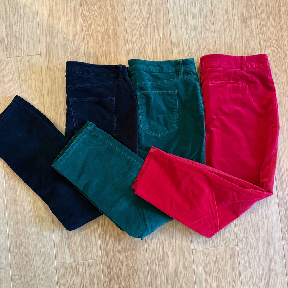 Talbots Velveteen Straight Leg Pants Womens 16P Black Green Red Bundle 3 Pairs